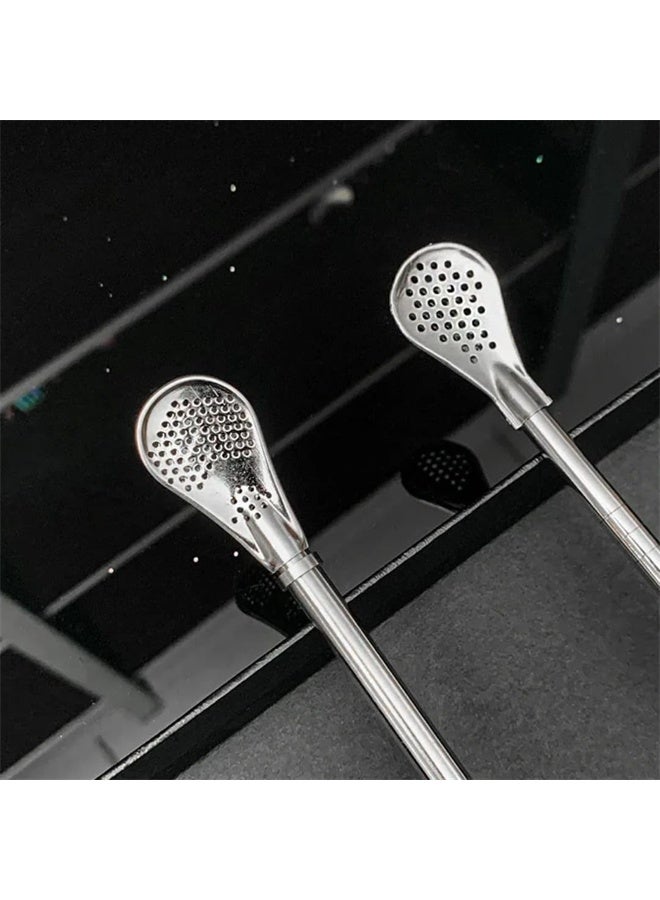 هومستر ماتي القش، 4 قطع يربا ماتي شاي بومبيلا شراب القش مع فرشاة تنظيف مجموعة، فضية - Image 4