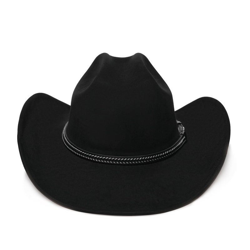 YOUBADU Faux Suede Felt Western Cowboy Hat for Women or Men, Wide Brim, Rivet Strap (US, Alpha, One Size, Medium, Crown Black Braid) - Image 3