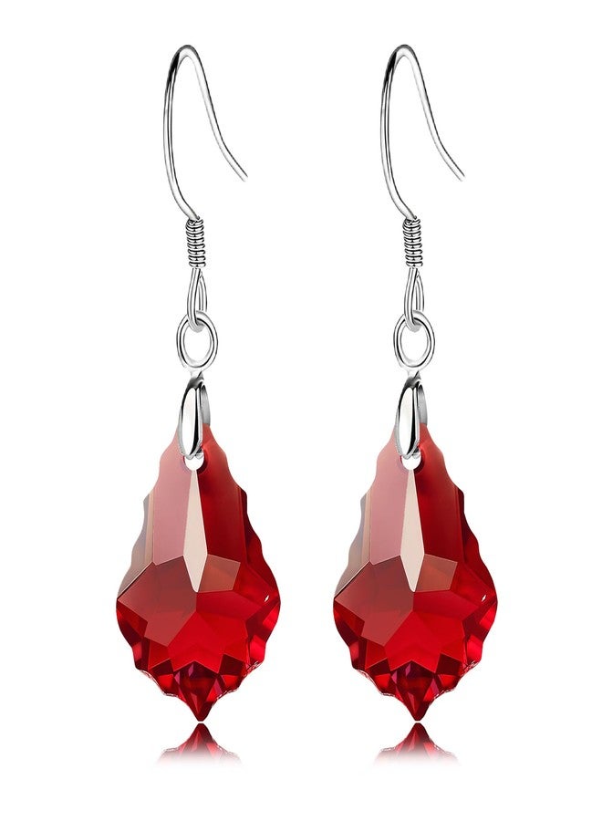 EVEVIC Austrian Crystal Baroque Drop Dangle Earrings for Women 925 Sterling Silver Hook Hypoallergenic Jewelry (Red) - Image 1