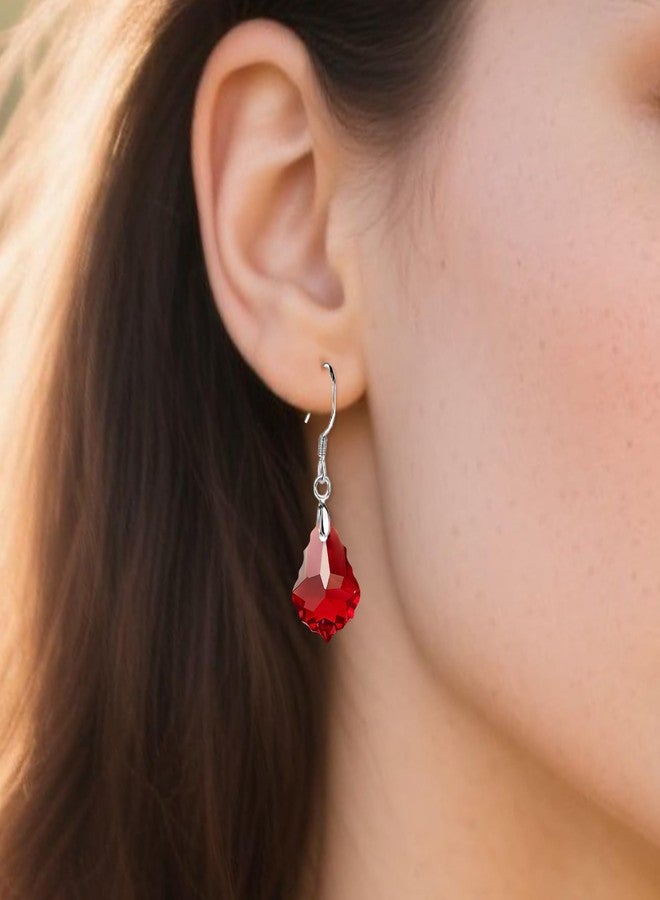 EVEVIC Austrian Crystal Baroque Drop Dangle Earrings for Women 925 Sterling Silver Hook Hypoallergenic Jewelry (Red) - Image 2