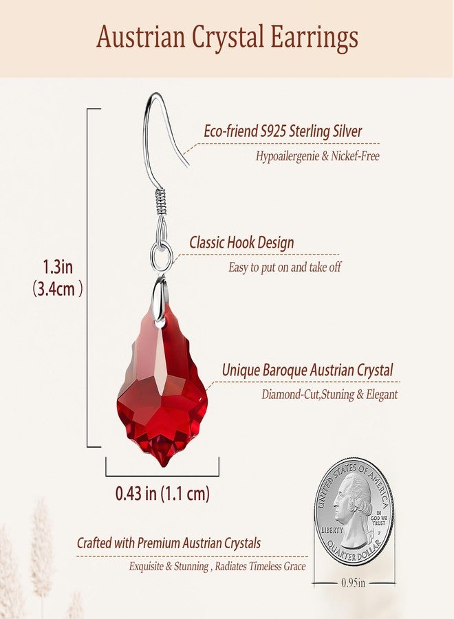 EVEVIC Austrian Crystal Baroque Drop Dangle Earrings for Women 925 Sterling Silver Hook Hypoallergenic Jewelry (Red) - Image 4