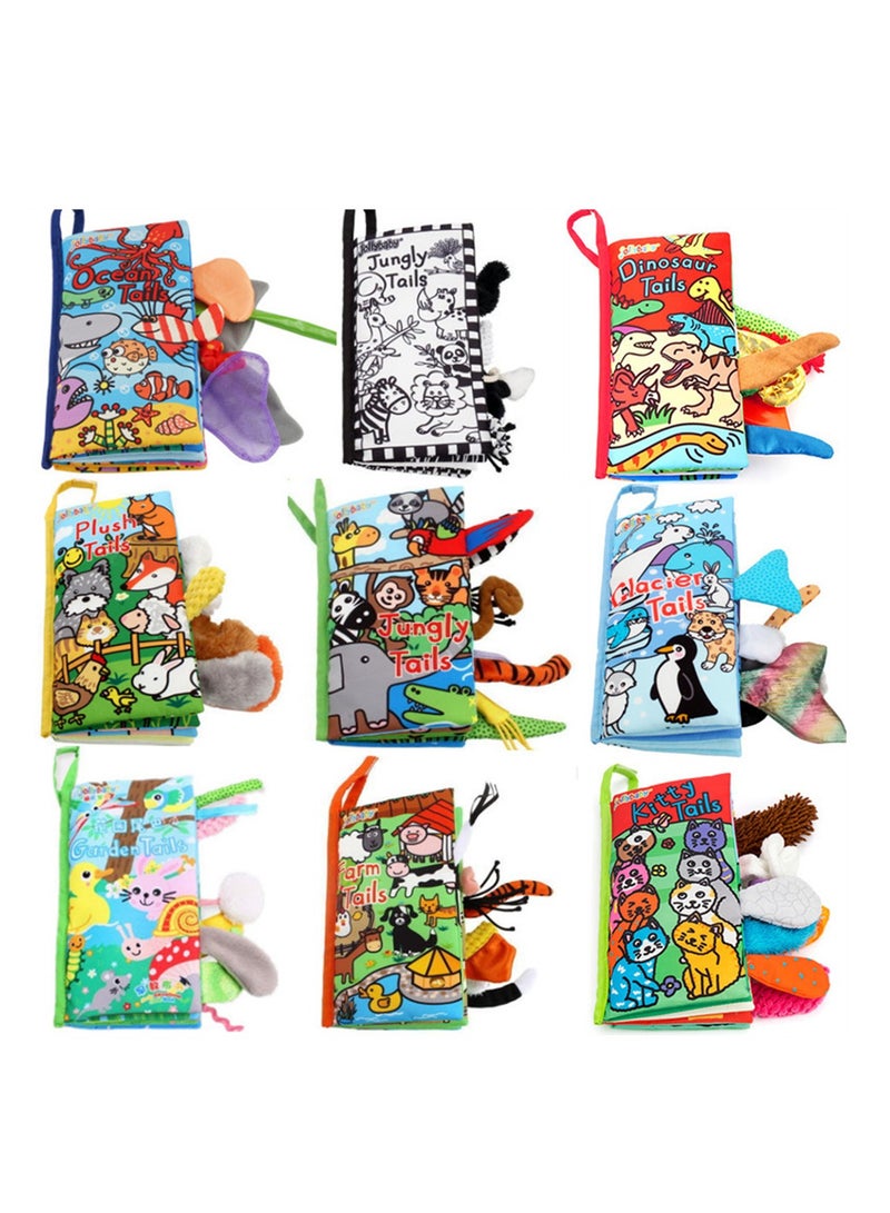 Loquat 9-Piece Baby Toys Early Education Books Cognitive 3D Animal Cloth Books With Rustling Sound - Image 1