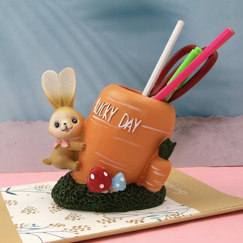 Winterworm Rabbit Pencil Holder Cute Bunny Pen Container Pencil Cup Animal Pen Holder Desktop Organizer Makeup Brush Holder for Home Office Decoration Christmas Easter Kid School Student Gift with Carrot - Image 3