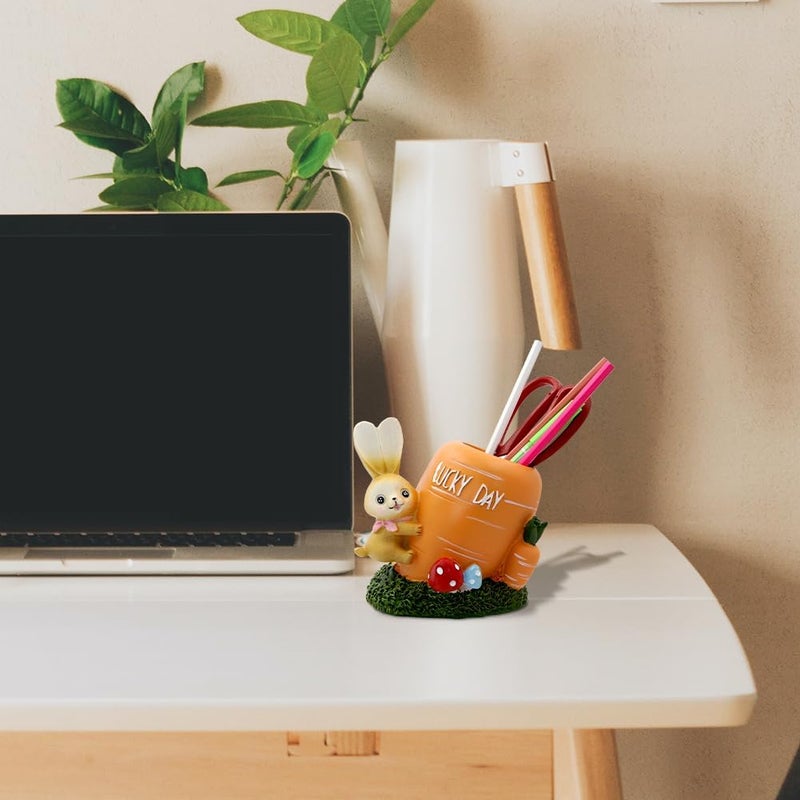 Winterworm Rabbit Pencil Holder Cute Bunny Pen Container Pencil Cup Animal Pen Holder Desktop Organizer Makeup Brush Holder for Home Office Decoration Christmas Easter Kid School Student Gift with Carrot - Image 5