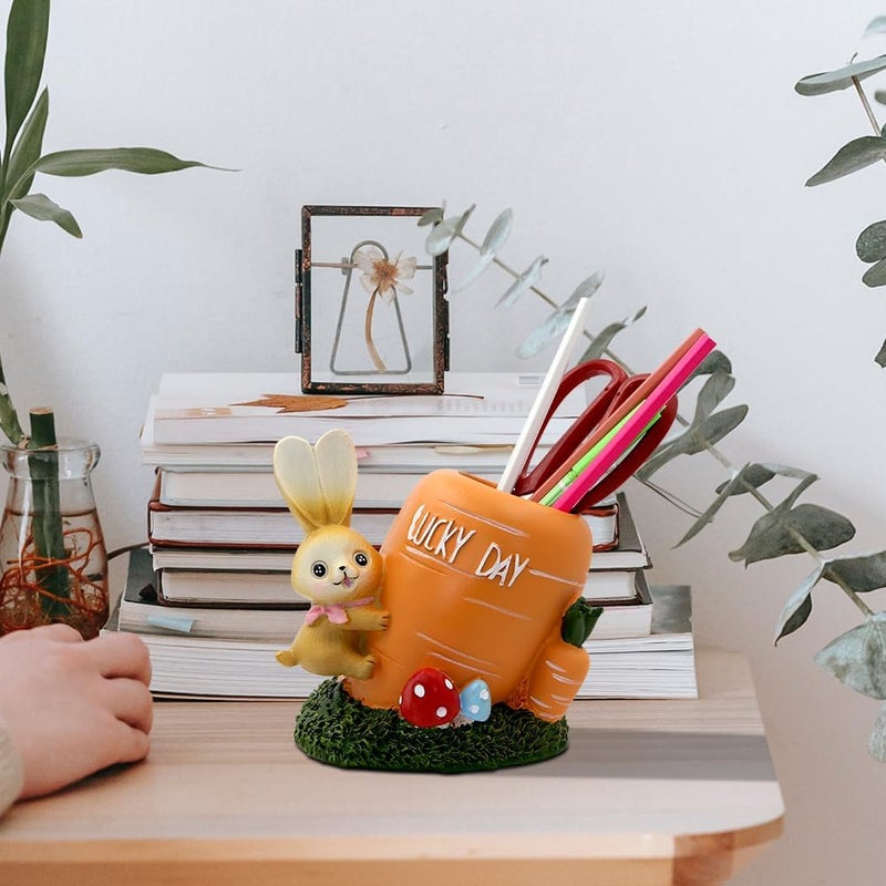 Winterworm Rabbit Pencil Holder Cute Bunny Pen Container Pencil Cup Animal Pen Holder Desktop Organizer Makeup Brush Holder for Home Office Decoration Christmas Easter Kid School Student Gift with Carrot - Image 4