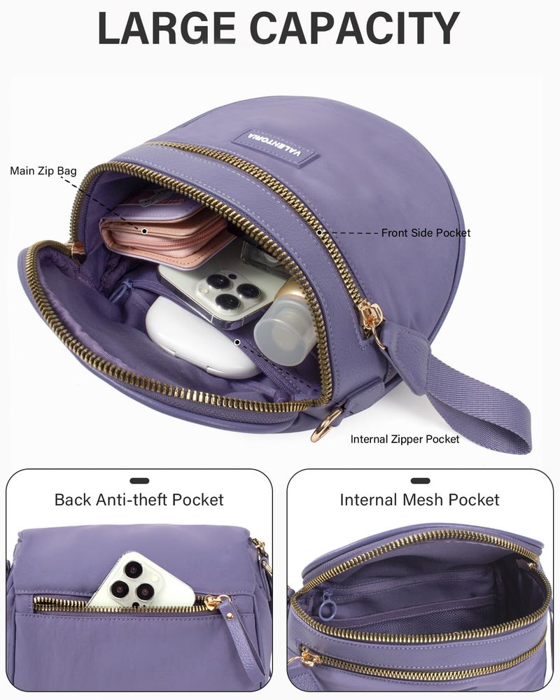 Valentoria 2 in 1 Nylon Crossbody Bags for Women Spacious Bum Bags for Women Crossbody Large Fanny Pack with Removable Wallets Purse Belt Pouch (Cloudy Purple) - Image 3
