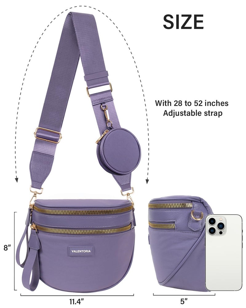 Valentoria 2 in 1 Nylon Crossbody Bags for Women Spacious Bum Bags for Women Crossbody Large Fanny Pack with Removable Wallets Purse Belt Pouch (Cloudy Purple) - Image 4