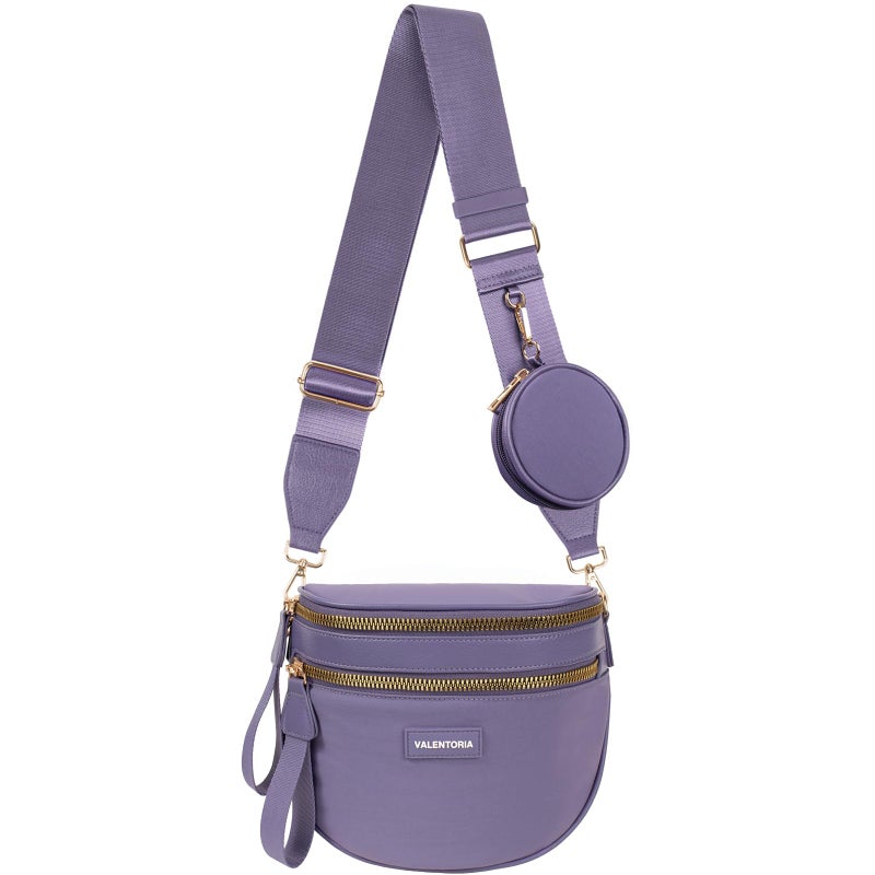 Valentoria 2 in 1 Nylon Crossbody Bags for Women Spacious Bum Bags for Women Crossbody Large Fanny Pack with Removable Wallets Purse Belt Pouch (Cloudy Purple) - Image 1