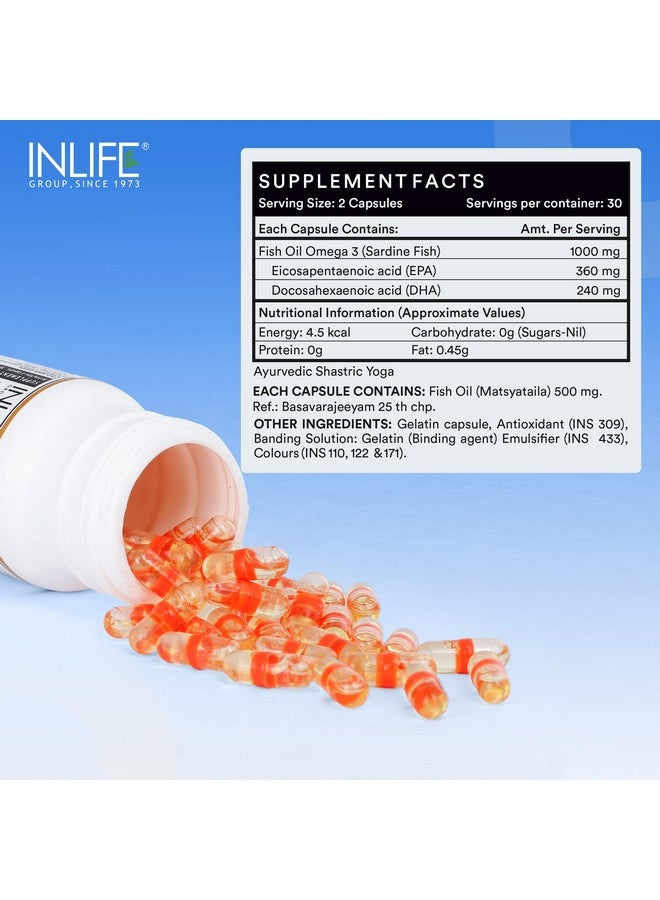 Inlife Inlife Fish Oil Omega 3 Fatty Acids with Epa 360 Mg Dha 240 Mg Supplement 1000 Mg (Per Serving) - 60 Liquid Capsules  - Image 2