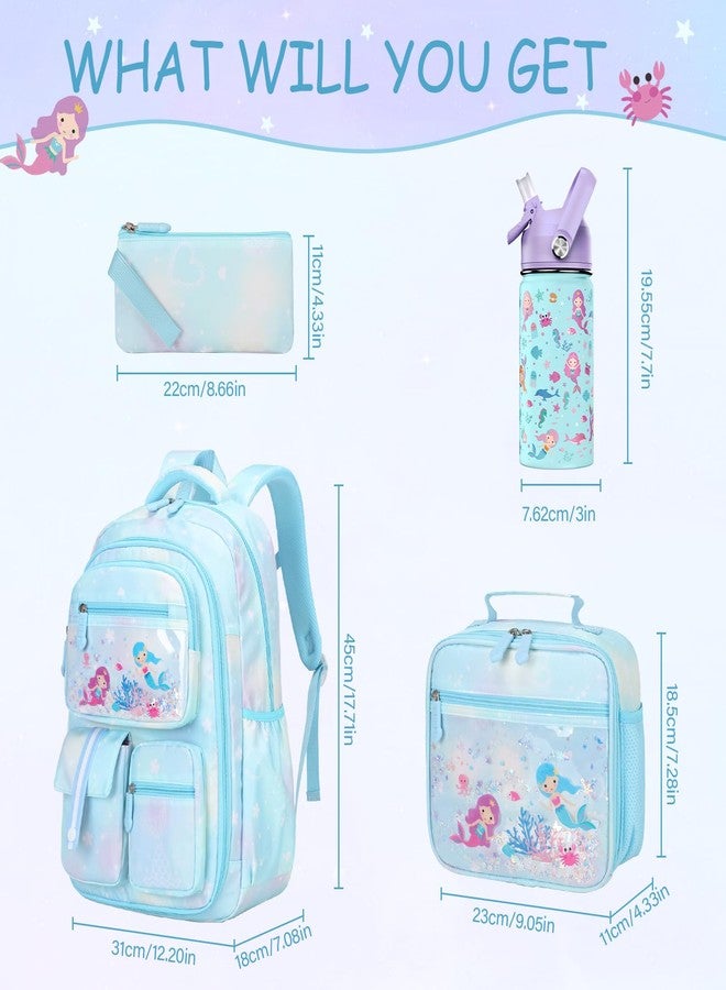 ACESAK Kids School Backpack for Girls, Mermaids Bookbag Backpack with 14OZ Kids Water Bottle, Blue, 4cs Backpack Jar Set - Image 2
