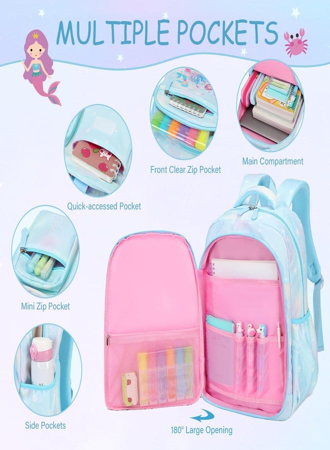 ACESAK Kids School Backpack for Girls, Mermaids Bookbag Backpack with 14OZ Kids Water Bottle, Blue, 4cs Backpack Jar Set - Image 3