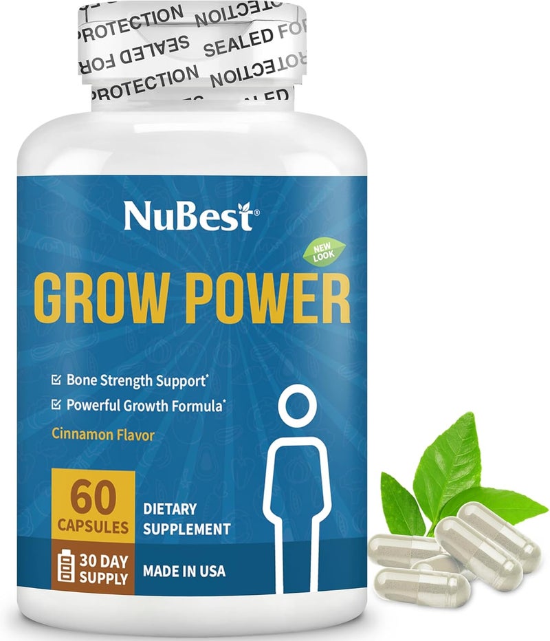 NuBest Grow Power  Calcium Supplement  Magnesium Supplement with Vitamin D3 B6 Zinc Phosphorus and Multivitamin for Strong Bones Overall Health for Age 10  60 Capsules  1 Month Supply - Image 1