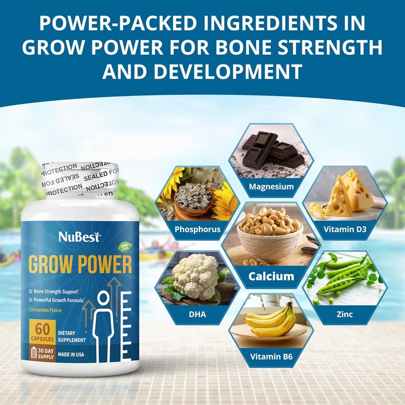 NuBest Grow Power  Calcium Supplement  Magnesium Supplement with Vitamin D3 B6 Zinc Phosphorus and Multivitamin for Strong Bones Overall Health for Age 10  60 Capsules  1 Month Supply - Image 2