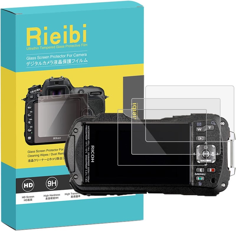 Rieibi 3 Packs Screen Protector for Ricoh WG80 WG70 WG60 WG50 WG40 WG40W Digital Camera 033mm 9H Hardness Tempered Glass Film for Ricoh WG80 AntiFingerprint AntiScratch Ultraclear - Image 1