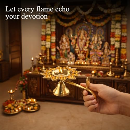 Klassic Kumbha 8 Inch Large Akhand Diya with Borosilicate Glass Shade & Gold Lid | Premium Brass Oil Lamp for Mandir, Pooja & Aarti | Wind-Protected Cylindrical Jyoti Lamp (Pack of 1) - Image 5