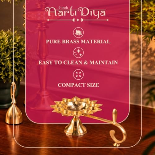 Klassic Kumbha 8 Inch Large Akhand Diya with Borosilicate Glass Shade & Gold Lid | Premium Brass Oil Lamp for Mandir, Pooja & Aarti | Wind-Protected Cylindrical Jyoti Lamp (Pack of 1) - Image 2