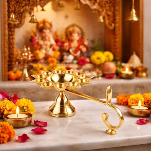 Klassic Kumbha 8 Inch Large Akhand Diya with Borosilicate Glass Shade & Gold Lid | Premium Brass Oil Lamp for Mandir, Pooja & Aarti | Wind-Protected Cylindrical Jyoti Lamp (Pack of 1) - Image 1