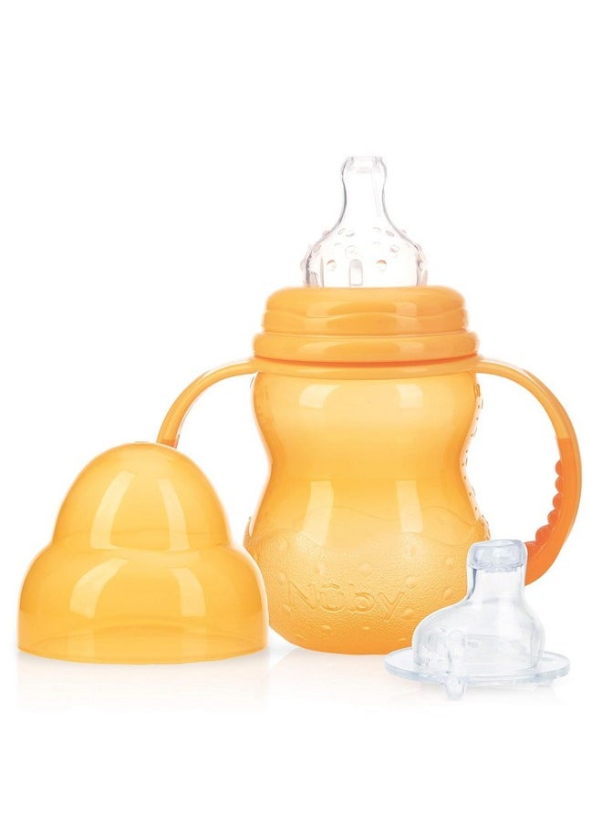 Nuby Nuby 3-Stage Wide Neck No Spill Bottle with Handles and Non-Drip Juice Spout, 3 Months, 8 Ounce, 3 Count, (Blue/Green/Orange)  - Image 1