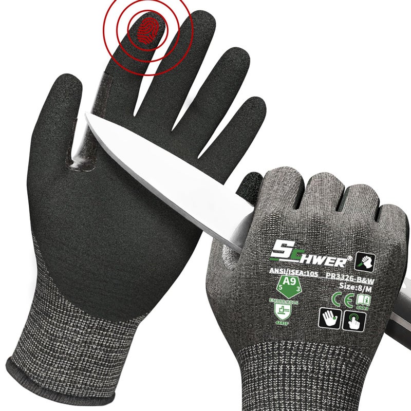 Schwer ProGuard High Level Cut Resistant Work Gloves PR3326 for Extreme ProtectionANSI A9 Cut Gloves with Reinforced Thumb Non Slip Durable Touchscreen Black 2 PairsM - Image 2
