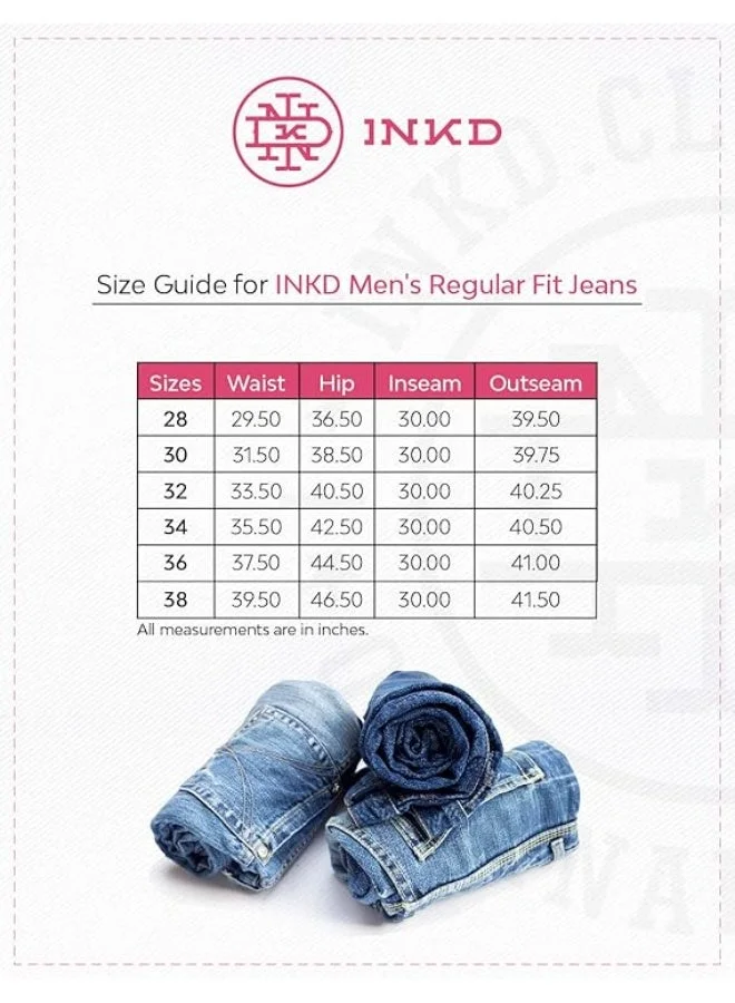 Inkd Raven Black Men's Classic Regular Fit Jeans with 5 Pocket Styling | Mid- Rise | Soft & Stretchable for Men | Best Price UAE