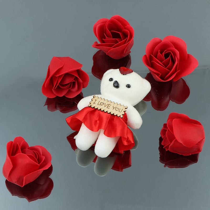 Saugat Traders Love Gift for Girlfriend Wife Boyfriend Greeting Card Heart Shape Box with Teddy and Red Rose Flowers Basket with Chocolates Valentine Day - Image 2