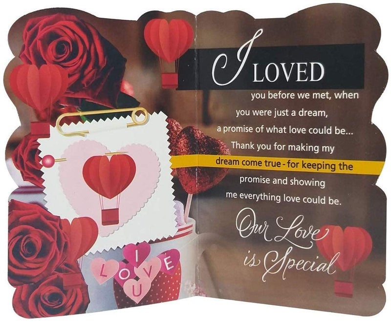 Saugat Traders Love Gift for Girlfriend Wife Boyfriend Greeting Card Heart Shape Box with Teddy and Red Rose Flowers Basket with Chocolates Valentine Day - Image 5