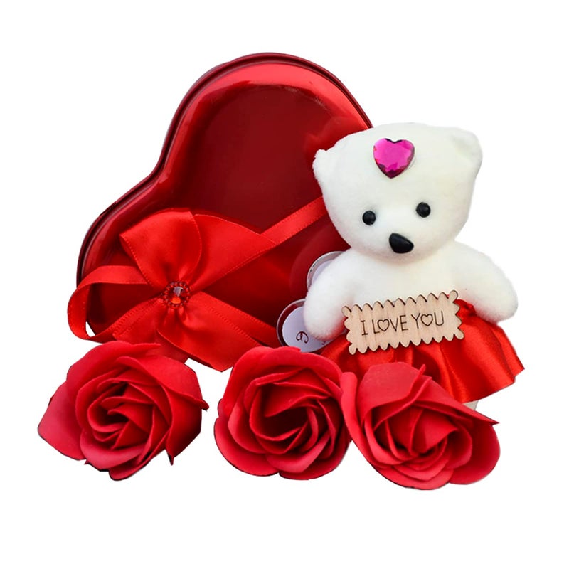 Saugat Traders Love Gift for Girlfriend Wife Boyfriend Greeting Card Heart Shape Box with Teddy and Red Rose Flowers Basket with Chocolates Valentine Day - Image 3