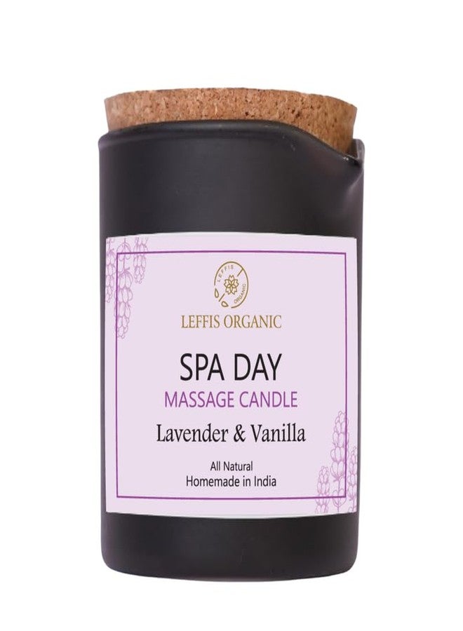 LEFFIS 100% Natural Spa Day Massage Candle - Lavender & Vanilla, All Natural, Relaxing, Stress Relief, Skin Nourishing, Aromatherapy, Homemade in India - Image 1