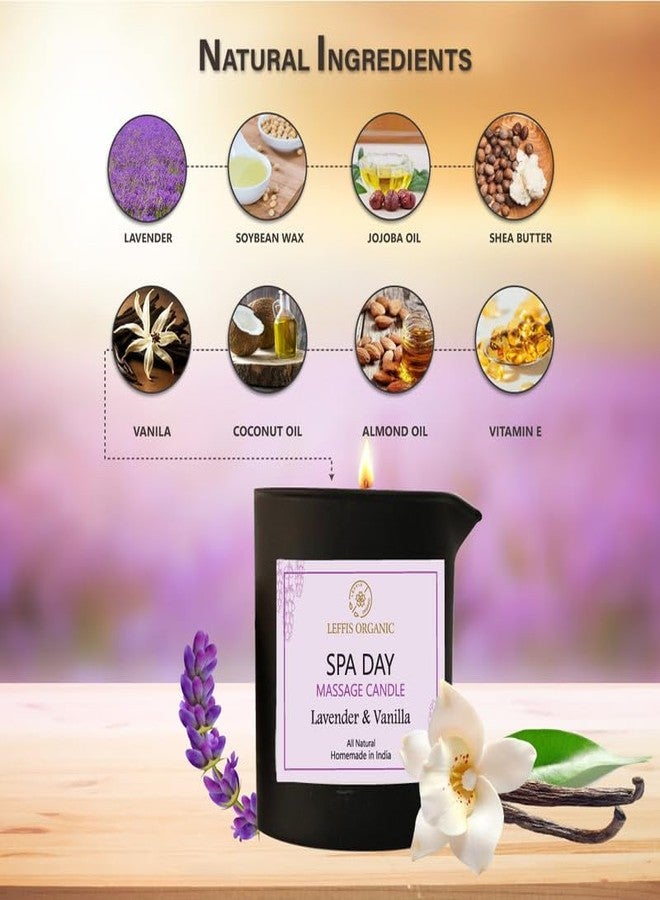 LEFFIS 100% Natural Spa Day Massage Candle - Lavender & Vanilla, All Natural, Relaxing, Stress Relief, Skin Nourishing, Aromatherapy, Homemade in India - Image 3