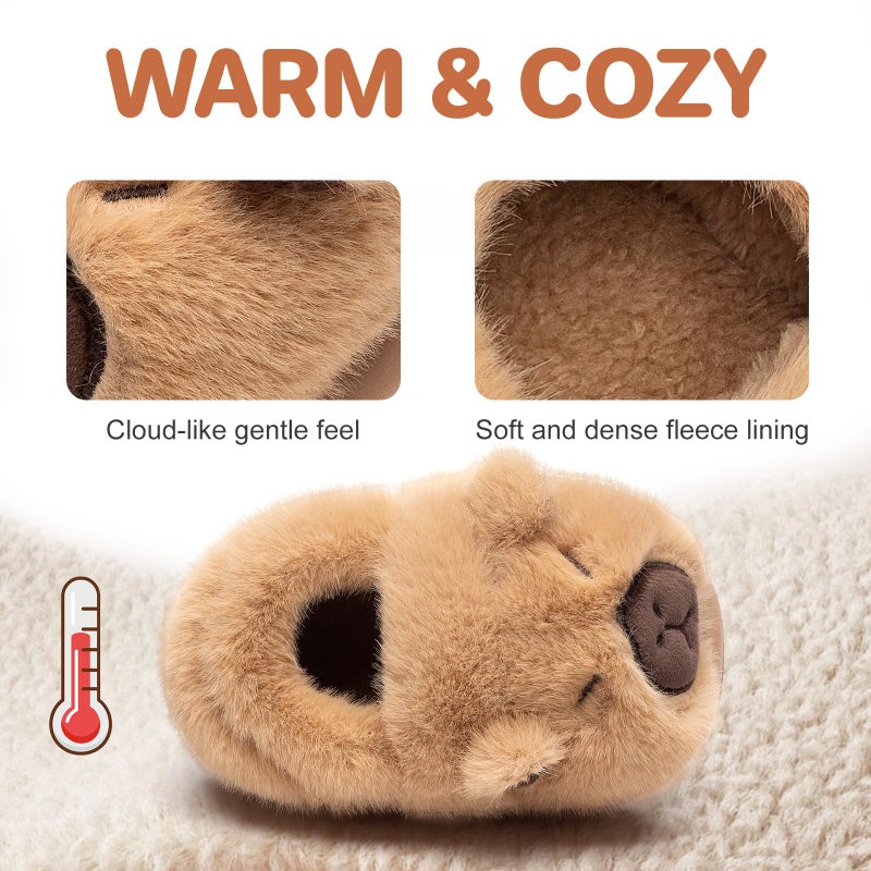 Drecage Toddler Kids Slippers Girls Boys House Shoes Winter Slippers Plush Warm Soft with Cute Cartoon Design Indoor Shoes 316 Khaki Capybara 2.5-3 Big Kid - Image 2