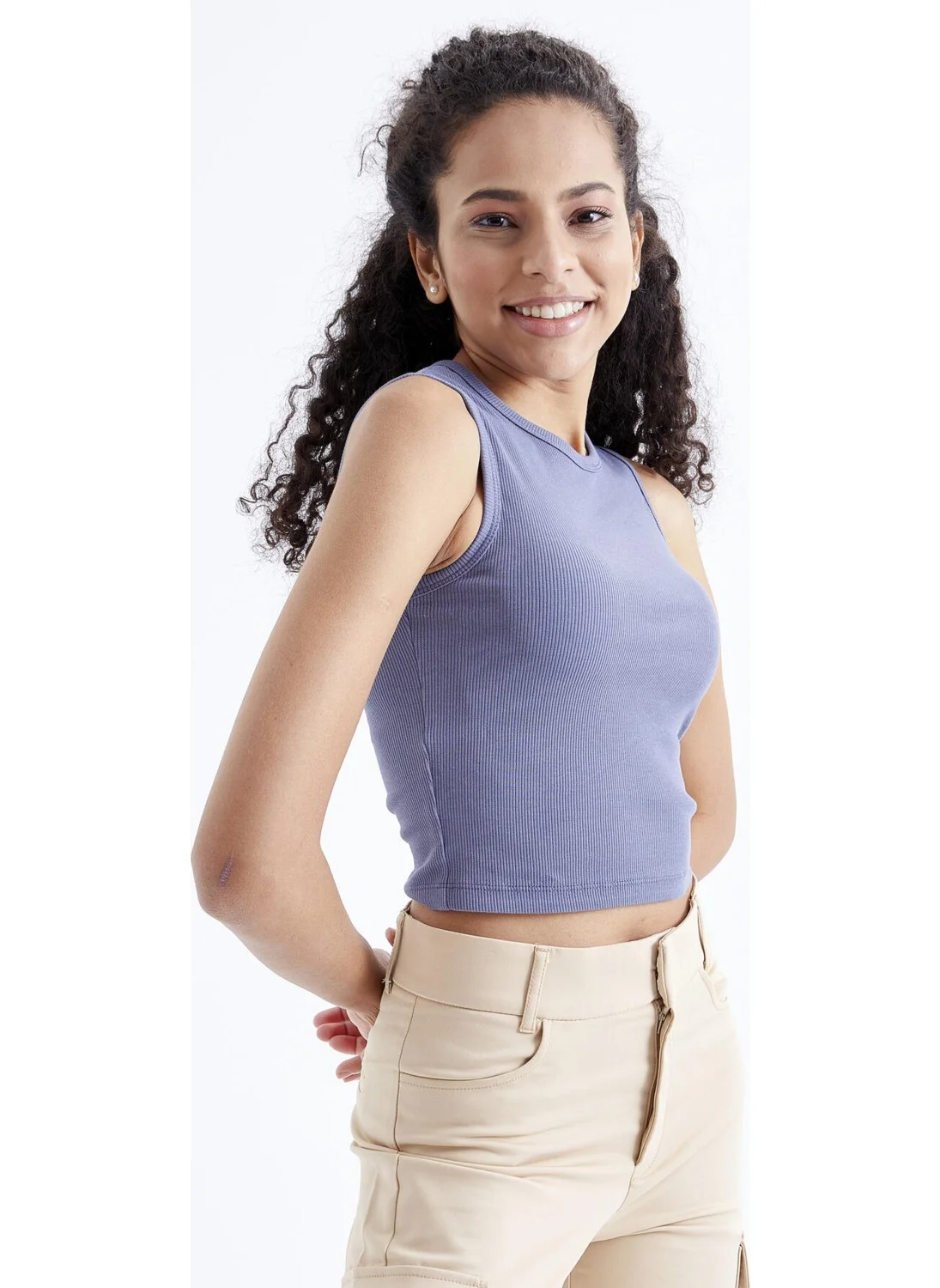 Tommy Life Petrol Basic Sleeveless O Neck Women's Crop Top - 97204