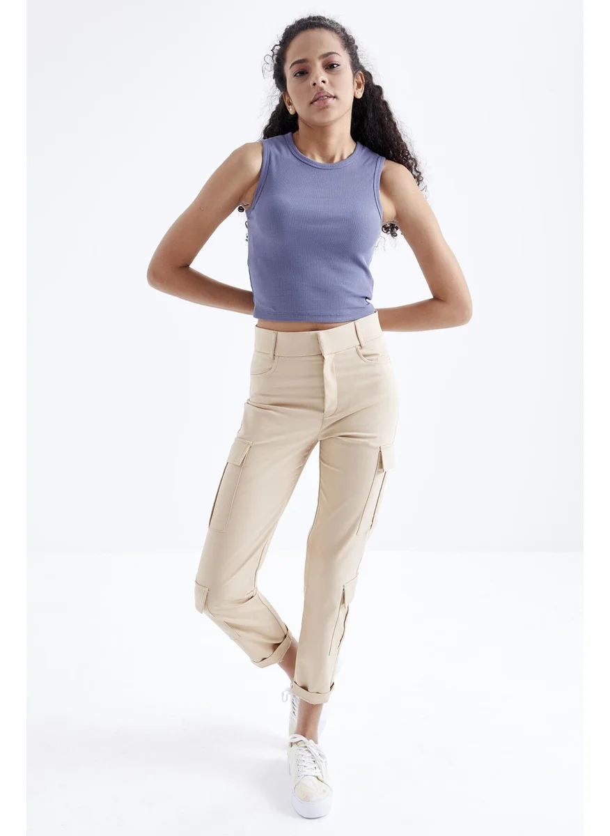 Tommy Life Petrol Basic Sleeveless O Neck Women's Crop Top - 97204