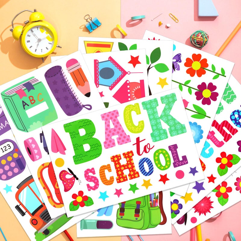 هواف Howaf العودة إلى نافذة المدرسة COLINGS 9 أوراق تنمو معا النافذة شارات الزخارف على الوجهين زهرة الحافلة البومة ملصقات النافذة في اليوم الأول من ملصقات المدرسة للترحيب مرة أخرى ديكور المدرسة 139pcs - Image 3