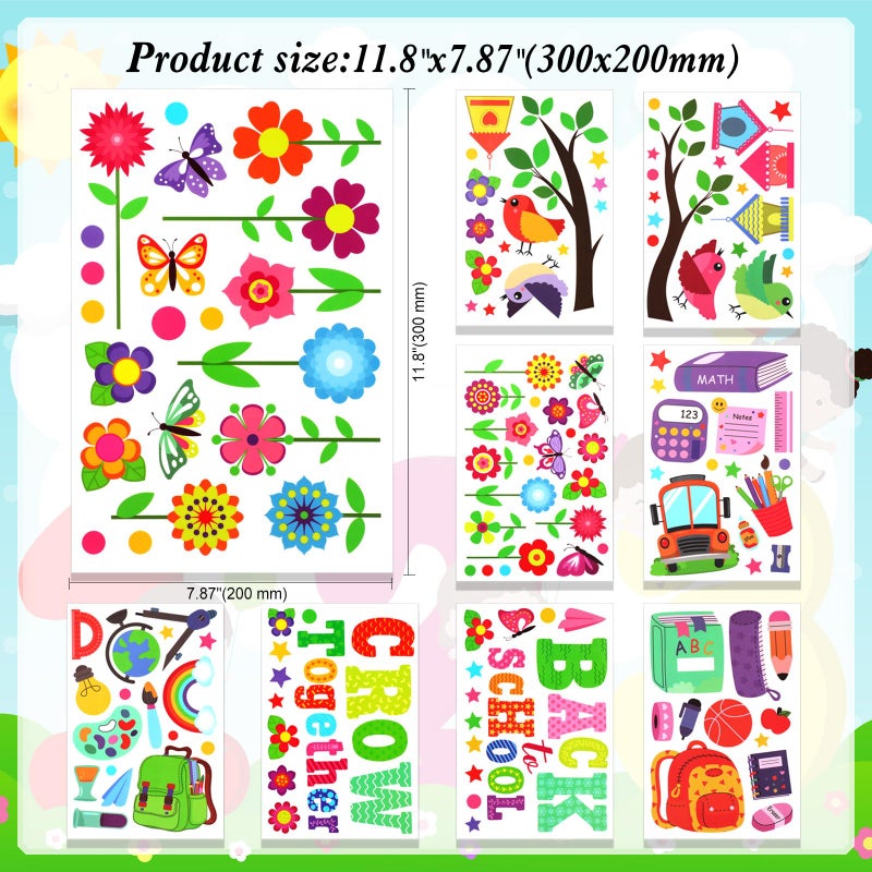 هواف Howaf العودة إلى نافذة المدرسة COLINGS 9 أوراق تنمو معا النافذة شارات الزخارف على الوجهين زهرة الحافلة البومة ملصقات النافذة في اليوم الأول من ملصقات المدرسة للترحيب مرة أخرى ديكور المدرسة 139pcs - Image 2