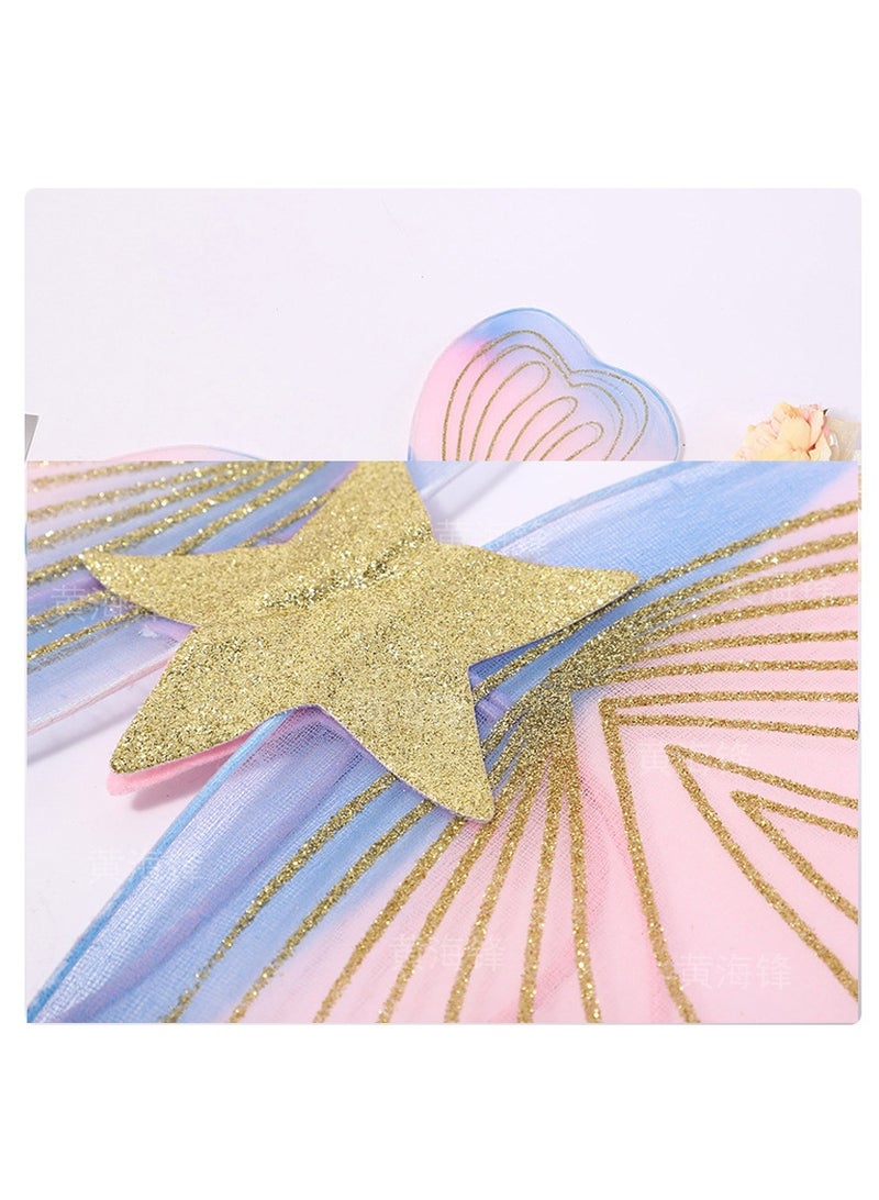 وانغبانغزي 5 قطع زي فراشة خرافية للفتيات مجموعة أزياء تنكرية للأميرات مع أجنحة، تنورة توتو، عصا سحرية، غطاء رأس، قفازات للفتيات من 3 إلى 6 سنوات باللون الوردي - Image 4