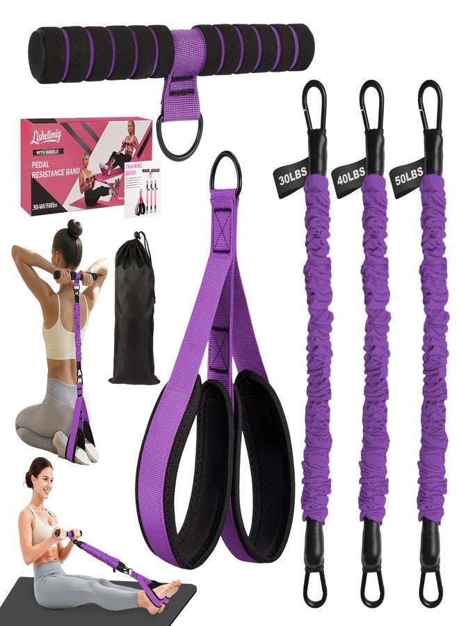 Stomonster Multifunctional Resistance Bands with Handles, Pedal Resistance Bands,30/40/50LBS Adjustable, Anti-Break Design,Full Body Workout for Women Home Gym,Yoga,Pilates,Strength Training (Purple) - Image 1