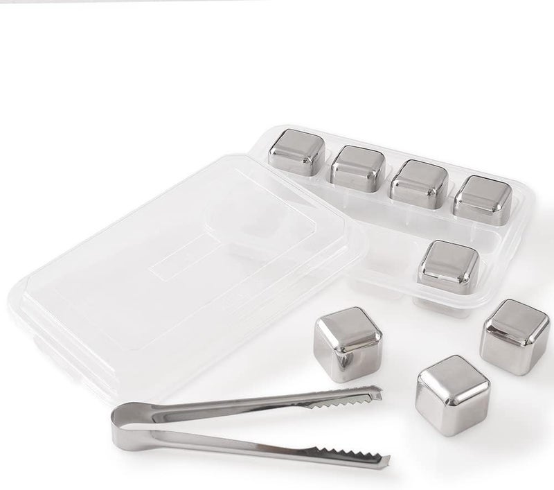 TRUENIX Truenix Stainless Steel Reusable Ice Cubes Whiskey Stones for Chilling Beverages Premium Drinks Ice Cubes Set with Head Tongs and Ice Cube Trays 8PCS - Image 1