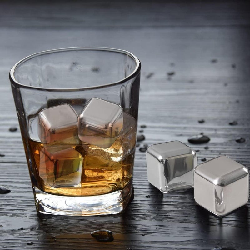 TRUENIX Truenix Stainless Steel Reusable Ice Cubes Whiskey Stones for Chilling Beverages Premium Drinks Ice Cubes Set with Head Tongs and Ice Cube Trays 8PCS - Image 4