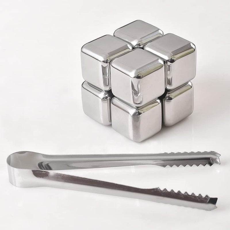 TRUENIX Truenix Stainless Steel Reusable Ice Cubes Whiskey Stones for Chilling Beverages Premium Drinks Ice Cubes Set with Head Tongs and Ice Cube Trays 8PCS - Image 2
