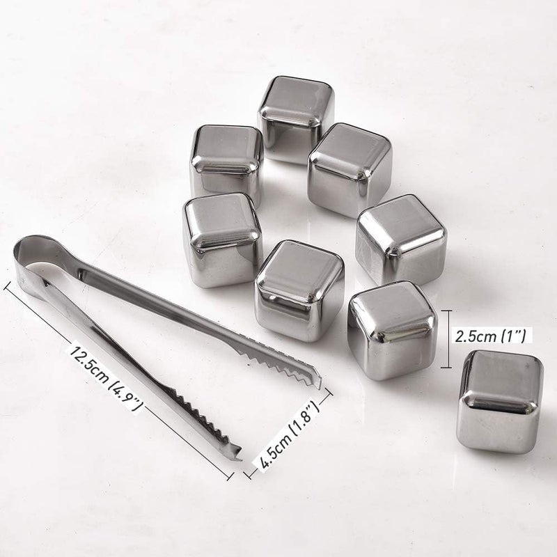 TRUENIX Truenix Stainless Steel Reusable Ice Cubes Whiskey Stones for Chilling Beverages Premium Drinks Ice Cubes Set with Head Tongs and Ice Cube Trays 8PCS - Image 3