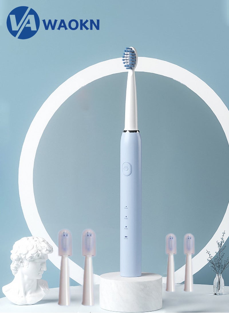 WAOKN Rechargeable Sonic Electric Toothbrush High-frequency Vibration IPX7 Waterproof Toothbrush 3 Modes Smart Electric Toothbrush Compact and Portable Suitable for Travel with 4 Detachable Brush Heads - Image 1