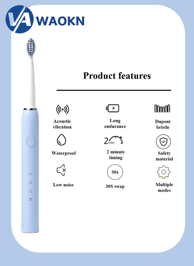 WAOKN Rechargeable Sonic Electric Toothbrush High-frequency Vibration IPX7 Waterproof Toothbrush 3 Modes Smart Electric Toothbrush Compact and Portable Suitable for Travel with 4 Detachable Brush Heads - Image 2