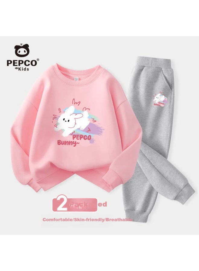 Pepco Girls' Spring And Autumn Casual Sweatshirt And Sweatpants Set, Loose Fit Sportswear For Kids