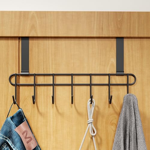 RIOMAX Multifunctional Over The Door Hook Hanger Organizer/Wall Hook Rack for Hanging Clothes, Towel Hanger, Kitchen Hanger, Bathroom Hanger - (7 Hook) (Pack of 1) (Black) - Image 1
