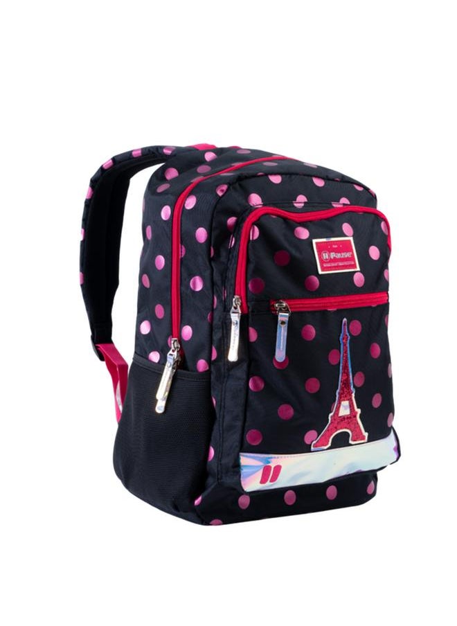 PAUSE - Front Pocket Paris Eiffel Tower Printed Backpack Black 143259 - Image 1