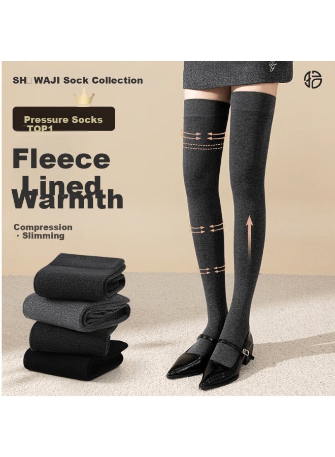 Picking up socks Shiwa Ji Fleece-lined Over-the-knee Socks For Women Autumn Winter Knee Protection Compression Slimming Warm Non-slip Long Over-the-knee Socks - Image 1