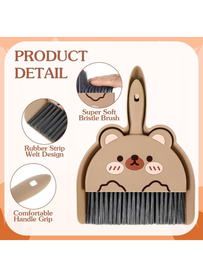 SUNSAR Portable Hand Broom and Brush Set Cute Mini Hand Broom and Dustpan Set Portable Durable Desktop Cleaning Supplies for Tabletop Debris Keyboards(Brown) - Image 3