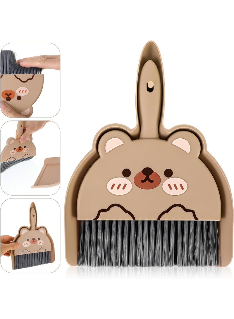SUNSAR Portable Hand Broom and Brush Set Cute Mini Hand Broom and Dustpan Set Portable Durable Desktop Cleaning Supplies for Tabletop Debris Keyboards(Brown) - Image 1