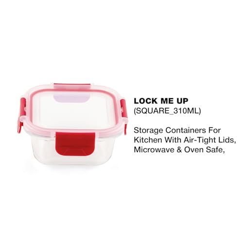 DUBBLIN Lock Me Up Glass Heat Resistant Borosilicate Glass Container 310ml - Square, Clear | Oven, Freezer & Microwave Safe Storage Solution (1 Piece) - Image 2