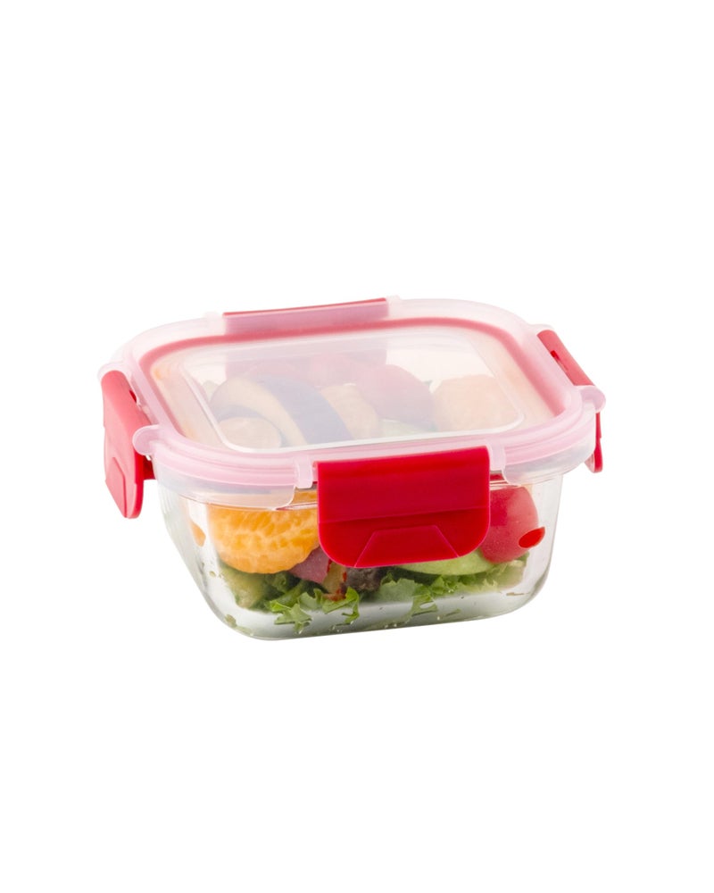 DUBBLIN Lock Me Up Glass Heat Resistant Borosilicate Glass Container 310ml - Square, Clear | Oven, Freezer & Microwave Safe Storage Solution (1 Piece) - Image 1